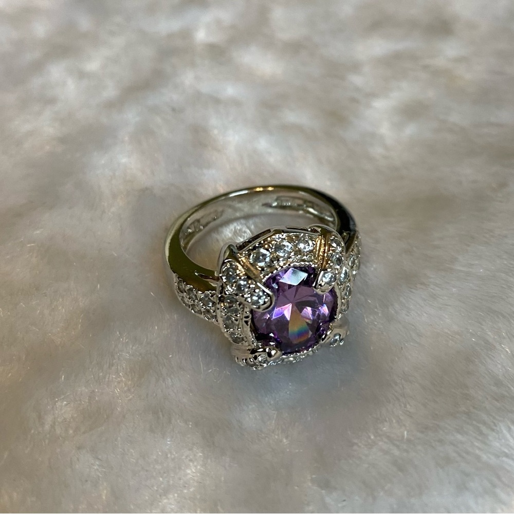 925 Amethyst Rhinestone Statement Ring - image 2